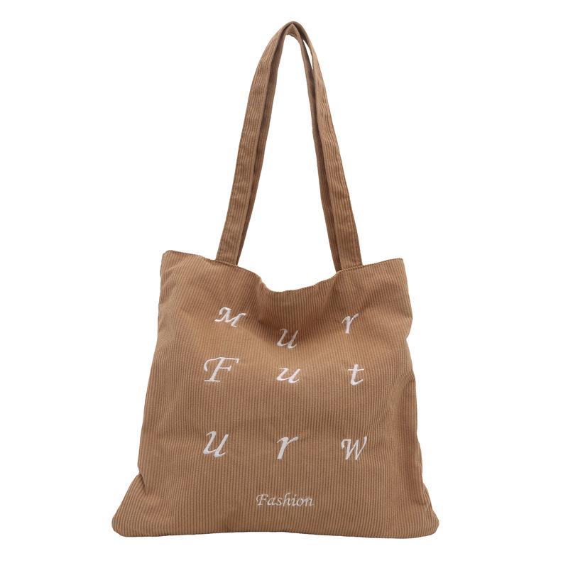 Korean Corduroy Embroidered Tote Bag for Students - Artistic Autumn/Winter Design
