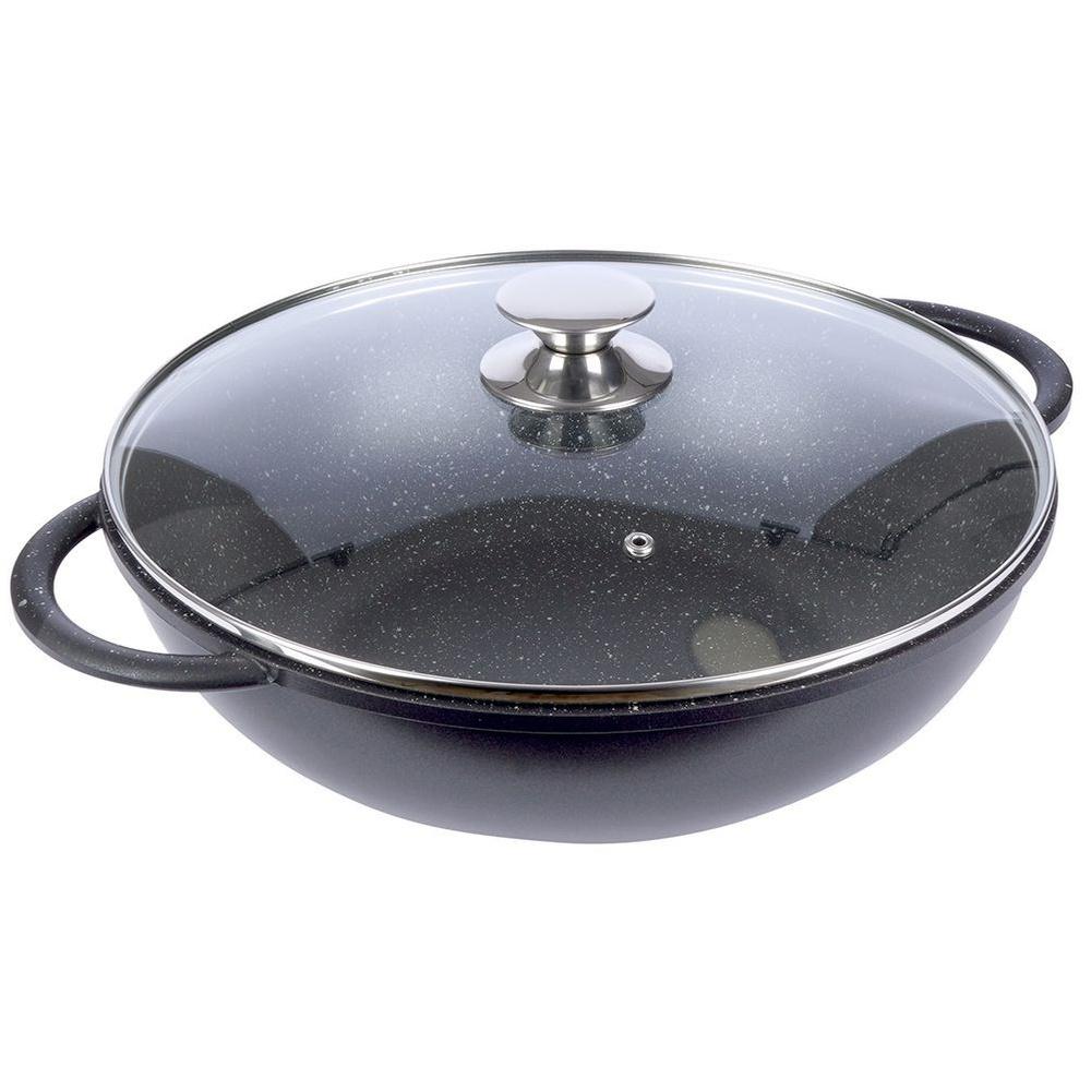 Padella wok in granito con coperchio in vetro GRANDE 32 cm