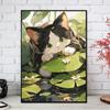 Cute Cat and Frog On The River Lotus Leaf Poster Modern Animals Canvas Painting Wall Art for Living Room Home Decor Mural
