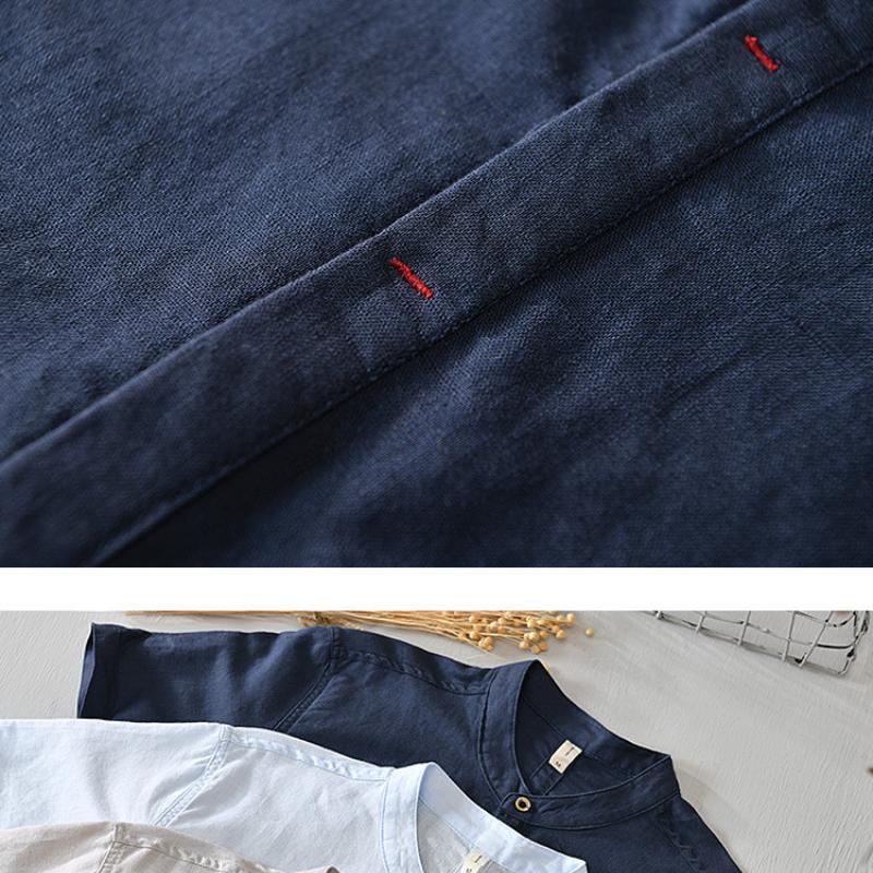 Summer T-shirts for Men Summer Daily Casual Simple Men Tops&Tees Chinese Style Men Clothing Cotton Linens Stand Collar Short Sleeve White T-Shirt 4XL