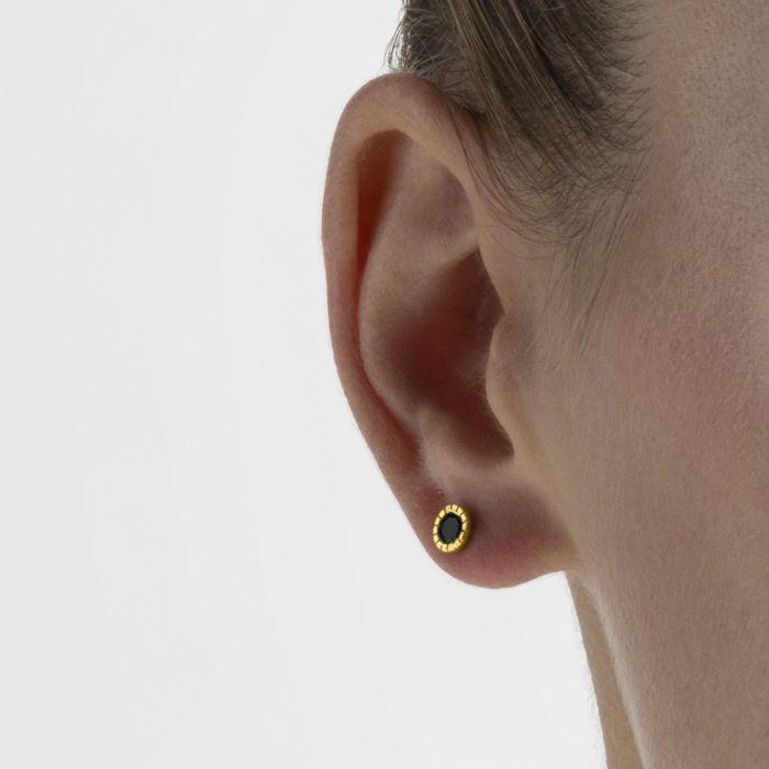 Boucles D'oreilles - Naadim - Argent 925 - Plaqué Or Jaune 18 Carats - Zircone Onix - Taille Unique