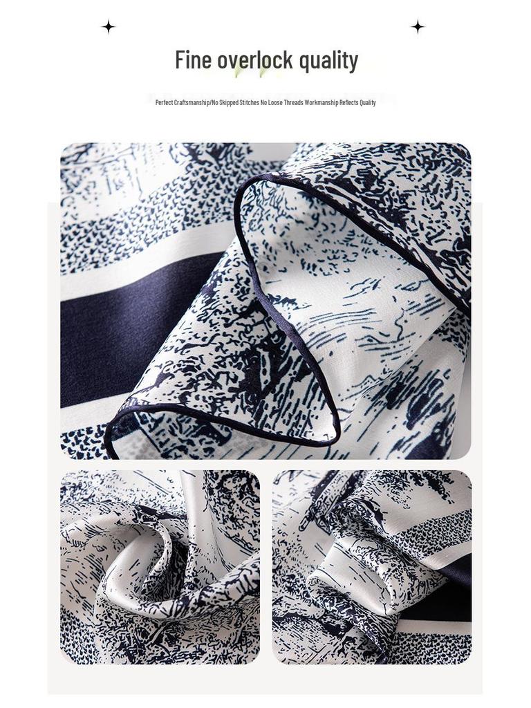 Women's 100% Mulberry Silk Retro Jungle Castle Print Scarf – Elegant High-End Light Luxury Shawl