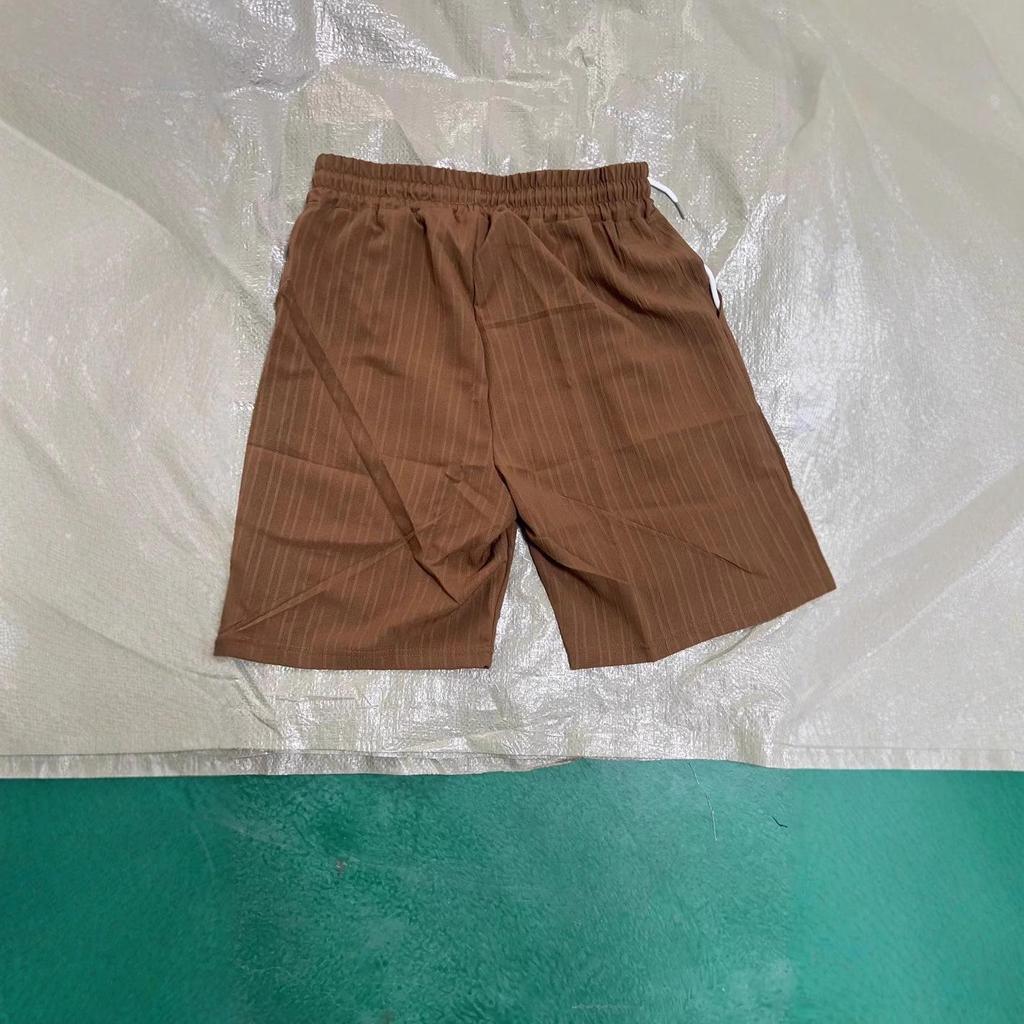 2024 Cross-Border Men's Striped Cotton-Linen Beach Shorts with Drawstring and Multi-Pockets.