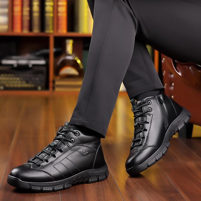 Men's 2023 Genuine Leather High Top Winter Snow Boots - Warm, Non-Slip, Casual.