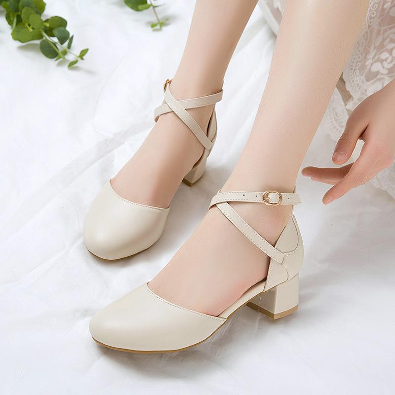 Girls High Heels Shoes Kids Sandals Wedding Party Mary Jane Princess Shoes Women Comfort Chunky Heel Round Toe Shoes Size 30-43