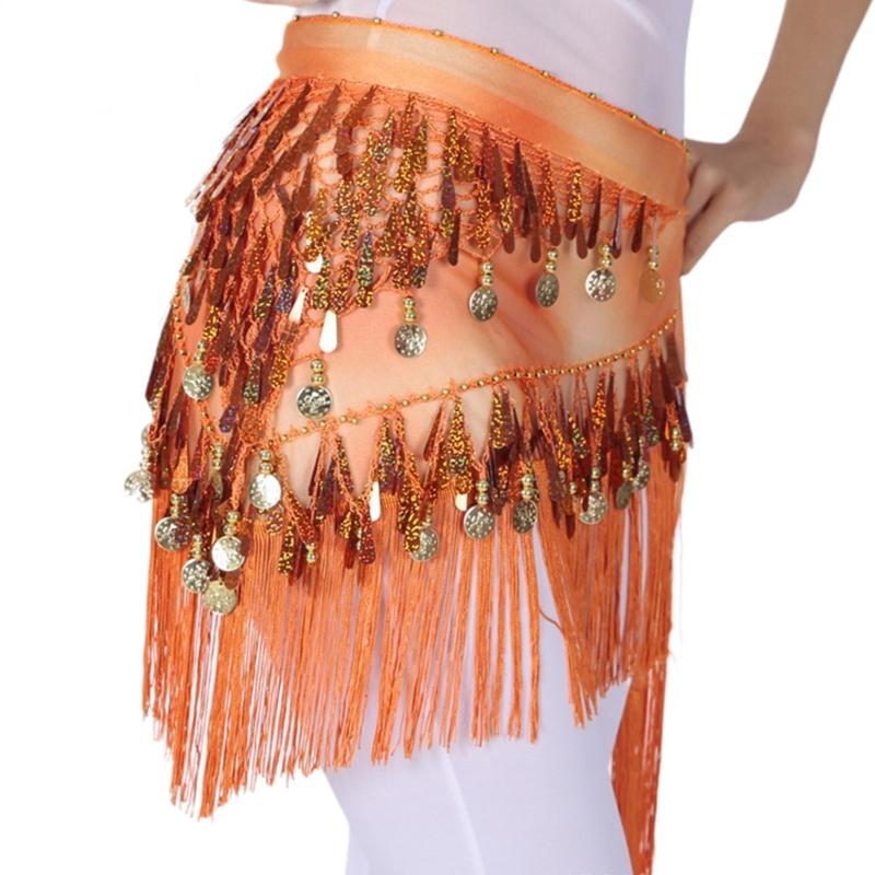 Sparkling Belly Dance Costume Waist Belt Chiffion Scarf with Blingbling Sequins Stage Dancing Shows Sequins Practicing