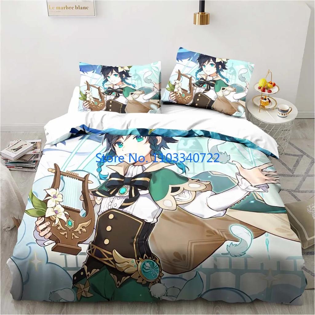 Cartoon Anime Genshin Impact Game Bedding Duvet Cover Print Comforter Cover Bedclothes for Boy Girl Bedding Sets Bedroom Decor