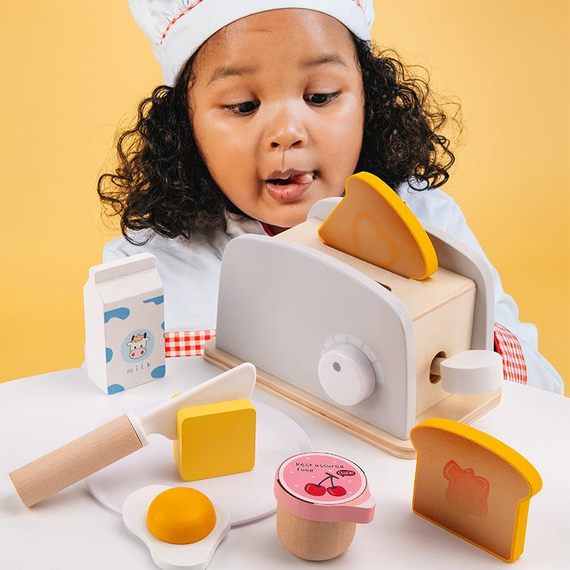Children's Wooden Realistic Pretend Play Monet Grey Bread Machine Boy and Girl Role-playing Fun Parent-child Toy