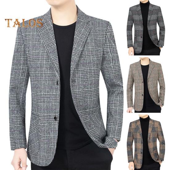 Pánský oblek Kabát Klopa Dlouhý rukáv Kostkovaný vzor Zapínání na dva knoflíky Bunda s kapsami Slim Fit Business Outwear