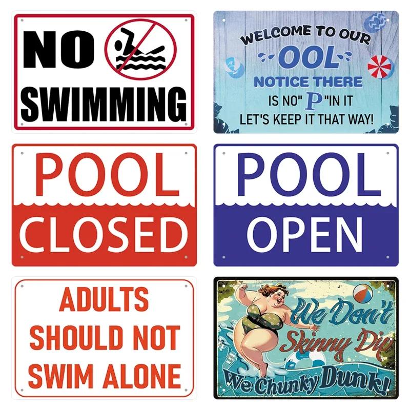 Tin Sign Pool Funny Rules Vintage Plaque Welcome Warning No Swimming Instruction Metal Sign For Home Pool Store Club Wall Decor