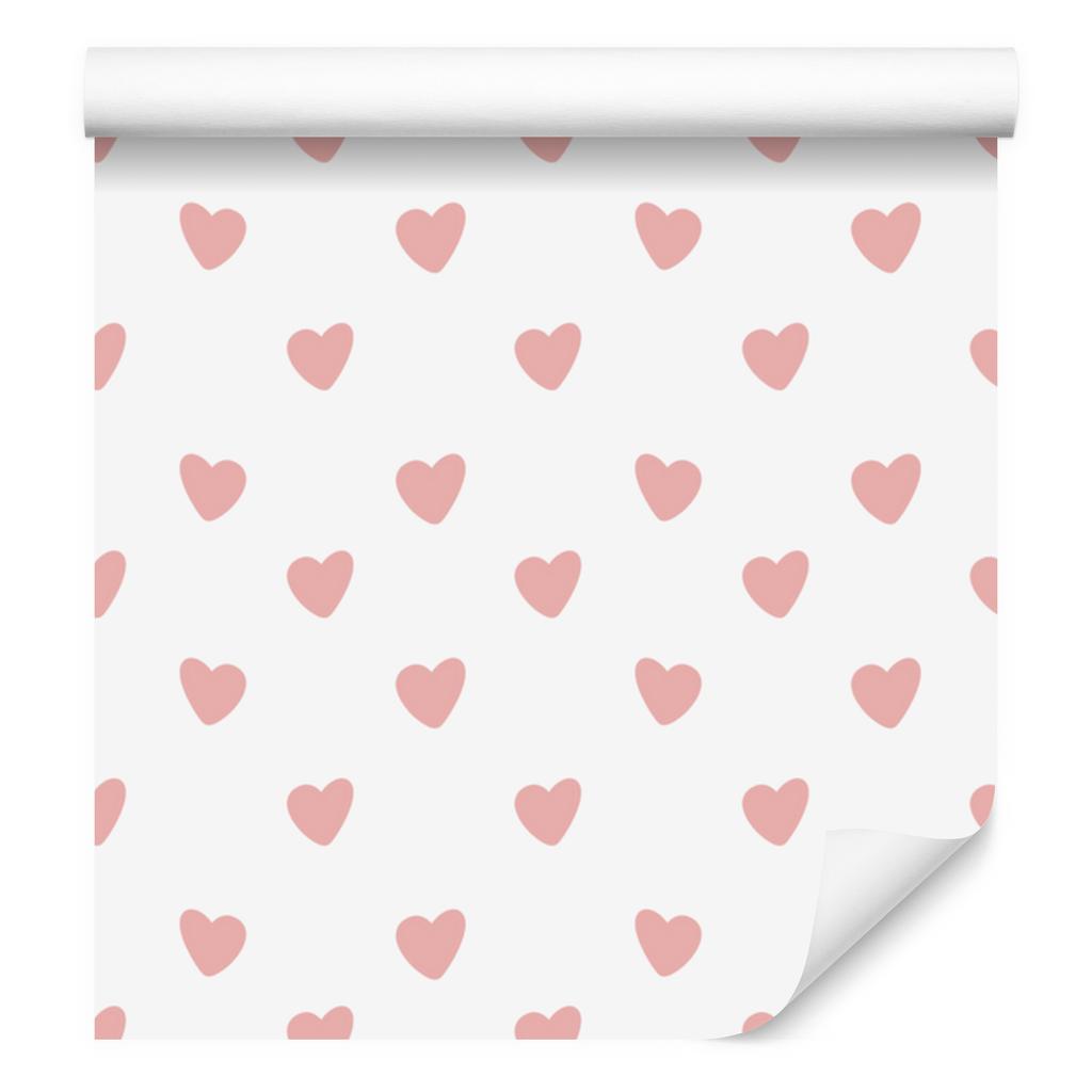 Hearts Wallpaper White and Coral 50x1000