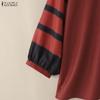 ZANZEA Women Casual Round Neck Stripe Splice 3/4 Sleeve Loose Blouse