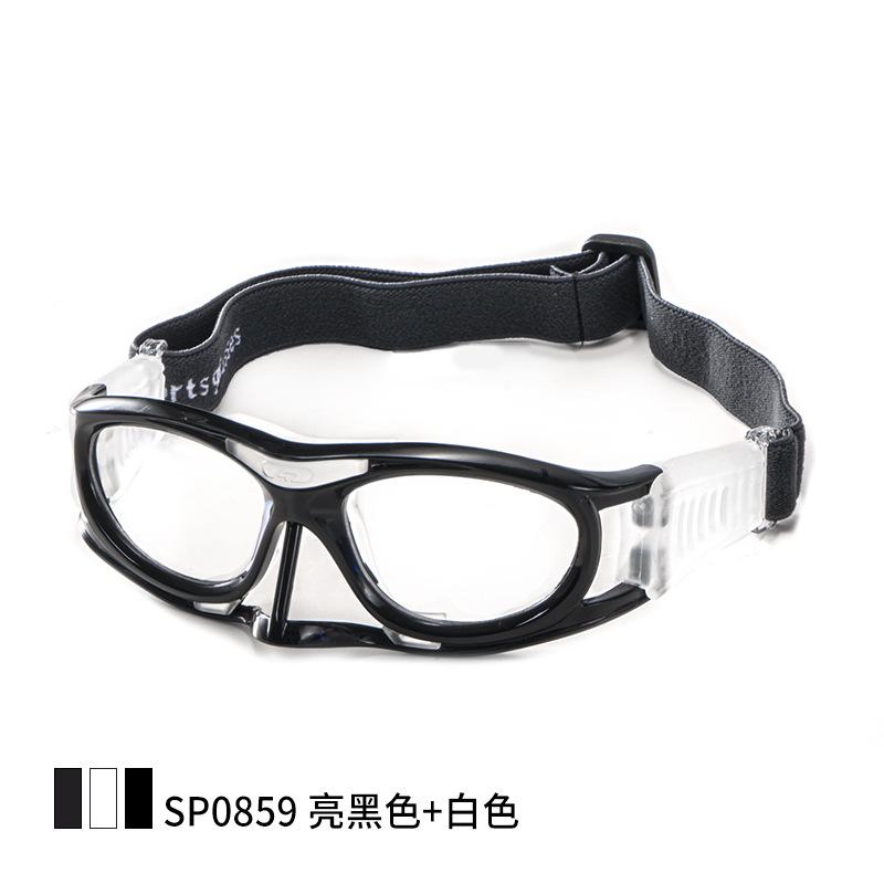 

OPOLLY Specialized myopia sports glasses for badminton, football, and basketball, large frame outdoor training head-mounted protective eyewear Black+White nose pad【Fr