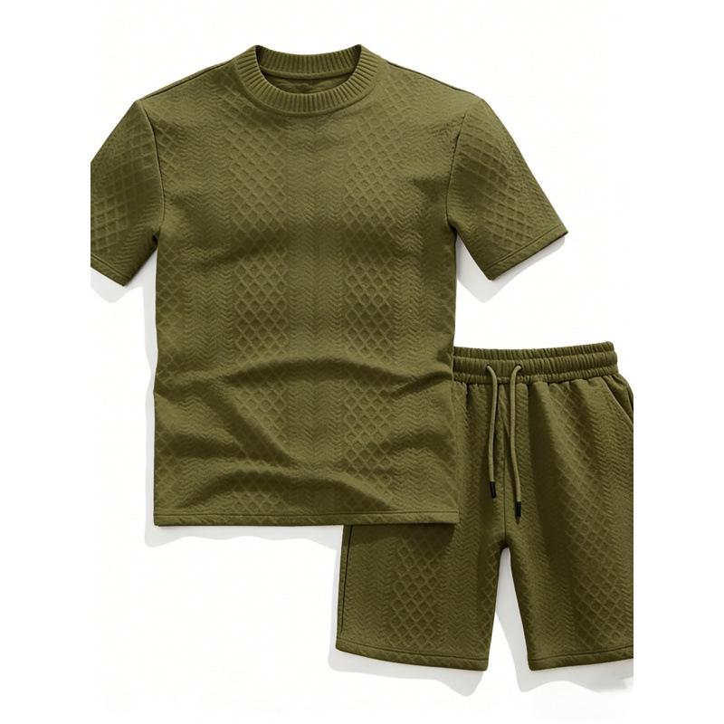 Men's Summer Jacquard T-shirt and Shorts Set - Casual European & American Style