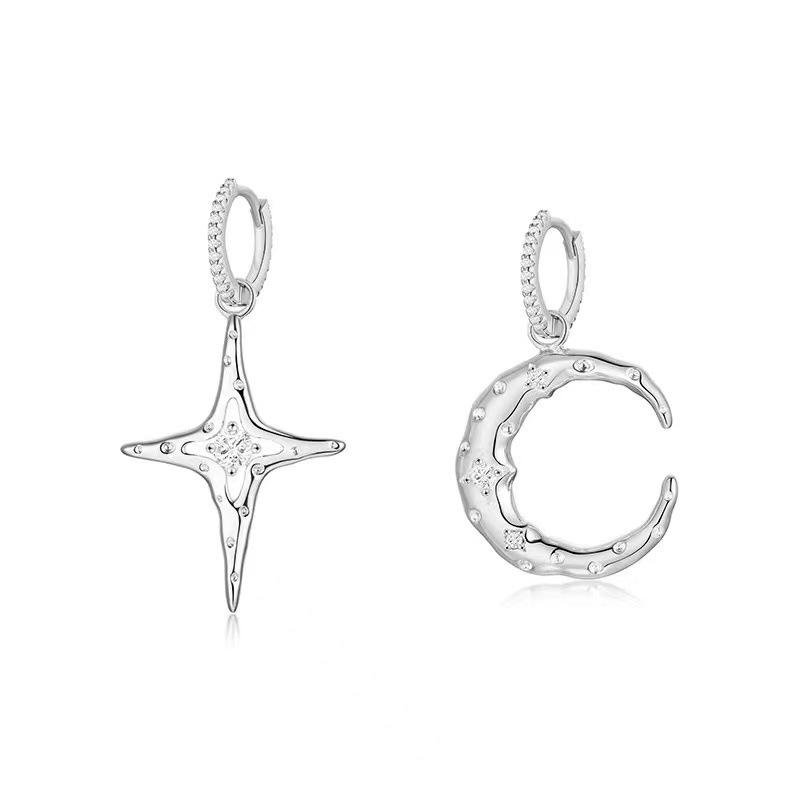 Elegant European Star and Moon Stud Earrings: Trendy, Versatile, Luxury Design for Women