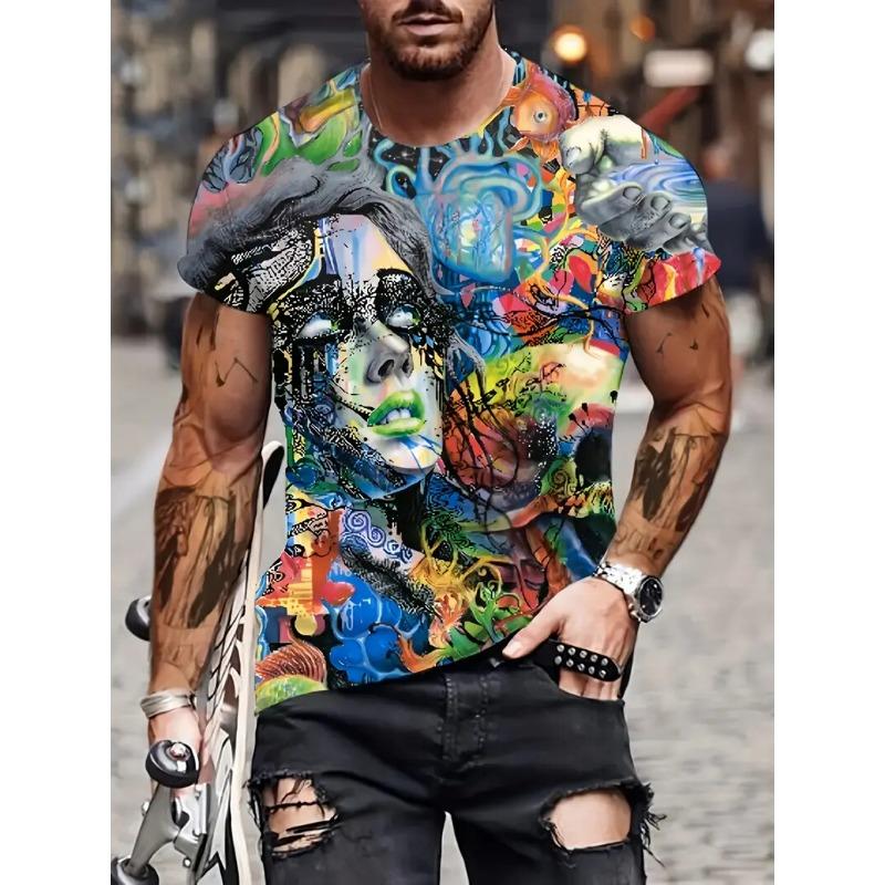 Summer Funny Men's T Shirt 3D Face Print Casual O-Neck Short Sleeve Pullover Fashion Outdoor T-shirts Male Overszied Clothing