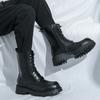 Herren Retro Punk Stiefel mit dicker Sohle und Plateau Jockey Stiefel Street Style Motorradstiefel Coole hohe Stiefel Übergröße