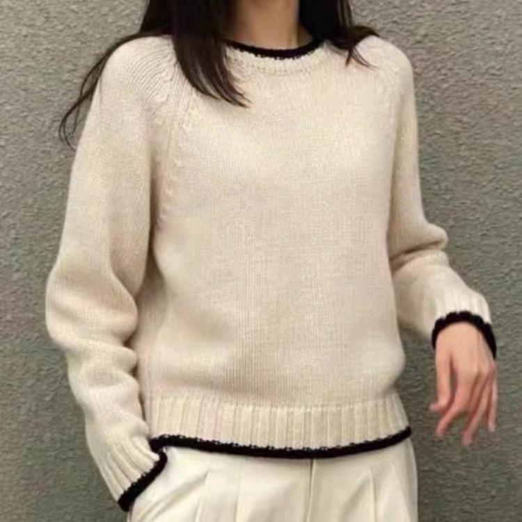 Women's Korean Style Color Block Loose Knit Sweater - Soft, Versatile Long Sleeve Pullover for Autumn/Winter