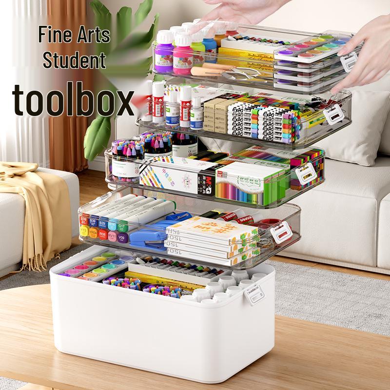 Portable Multifunctional Art Painting Toolbox: Multi-layer Plastic Storage Case for Watercolor, Chinese Painting Pigments, and Pencils