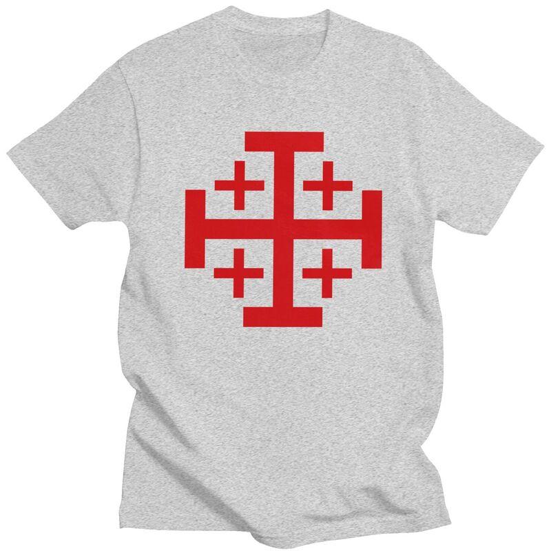 Jerusalem Kingdom Cross T Shirt Men Short Sleeve Knights Templar Crusades Tshirts Tee Tops Pure Cotton Slim Fit Tshirts Gift
