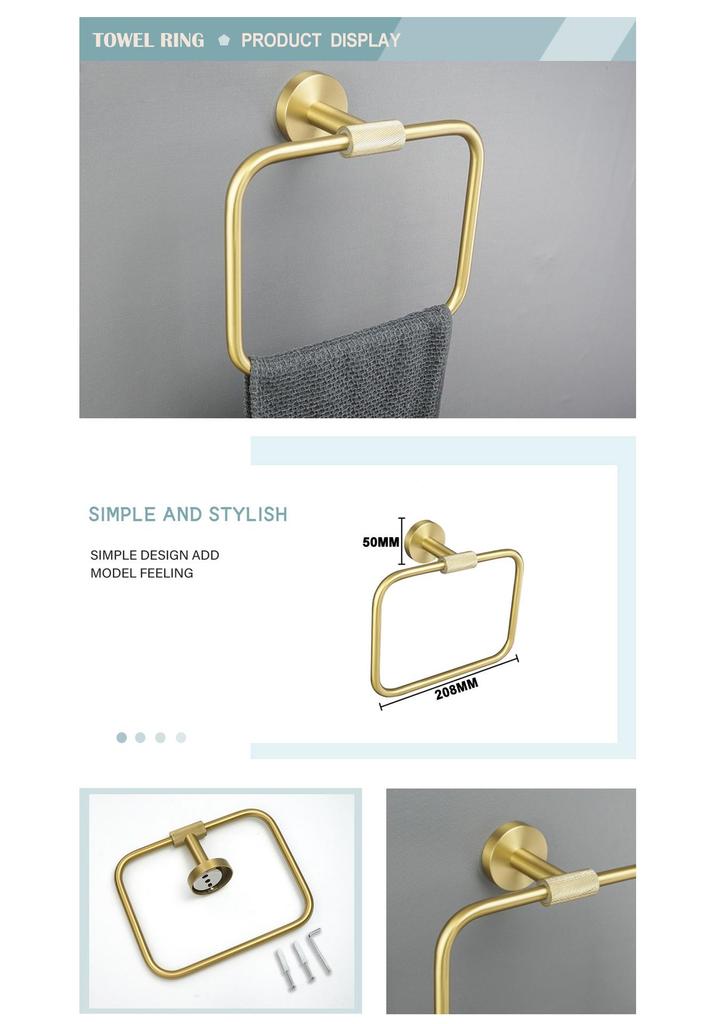 Brushed Gold 304 Stainless Steel Bathroom Set: Knurled Towel Rack, Towel Bar, Paper Holder, and Coat Hook