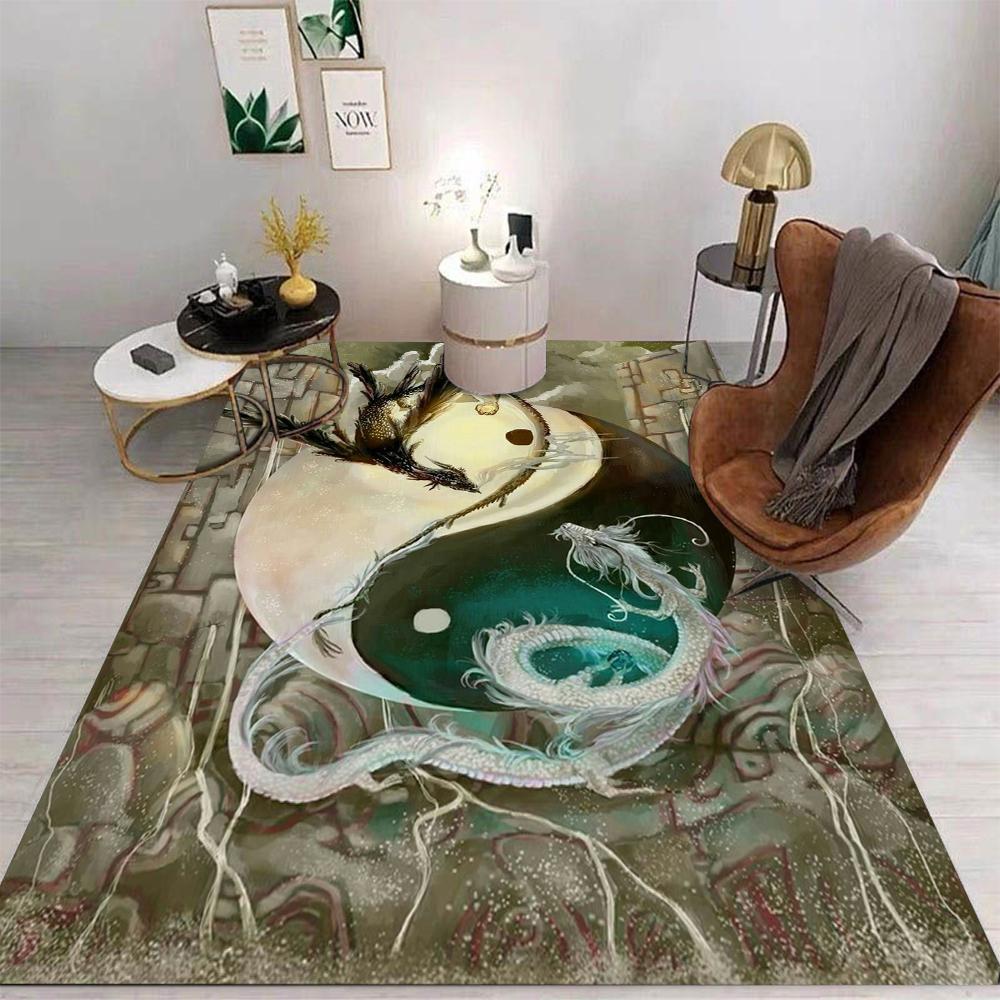 Chinese Style National Trend Carpet Taoist Tai Chi Dragon Crane Auspicious Cloud Patterns Non Slip Rug For Living Room Decor