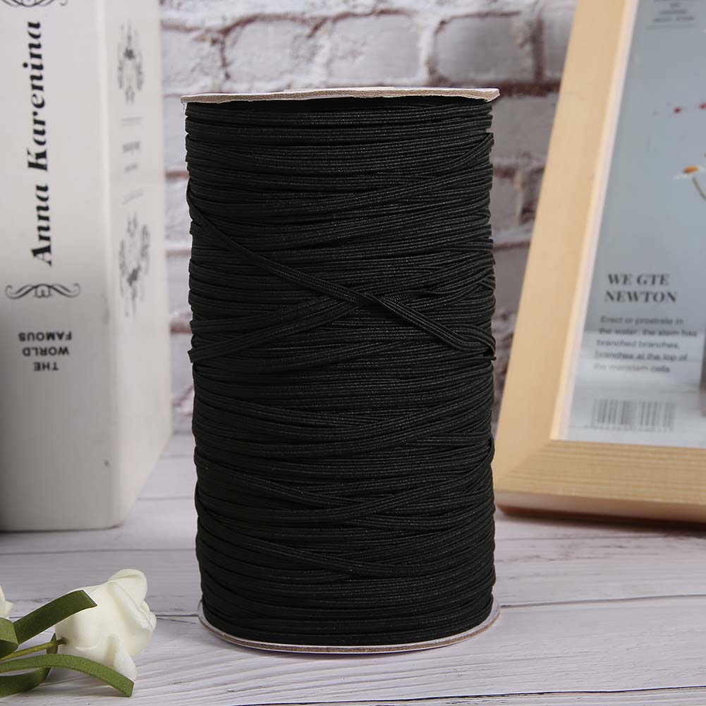 200 Yards Roll Face Shield Clothes Flat Rubber Band Cord Cuff Elastic Band RopeBlack