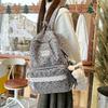 College Style Bow Print Schoolbag Women's Corduroy Backpack Large Capacity Student Backpack