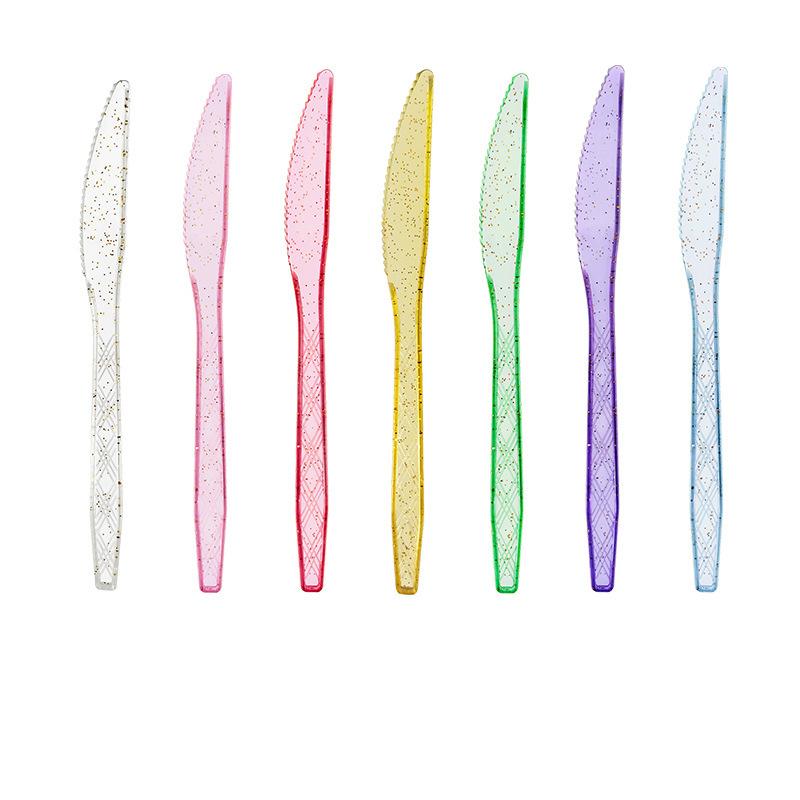 Spot Crystal Transparent Gold Powder Knife Fork Spoon Cake Dessert Disposable Tableware Birthday Party Theme Party