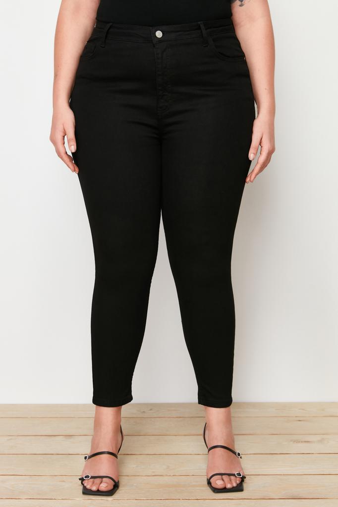 Women's Style Plus Size Black Non-Fading High Waist Flexible Skinny Jeans