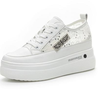 Trendy Comfortable Women's Shoes New Style Platform Increased Inner Heel Casual Sports Shoes Breathable Mesh White Tenis Shoes