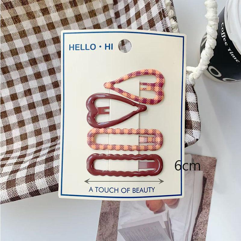 4Pcs/Set Retro Morandi Plaid Bb Hair Clips Daily Side Bangs Clip Baby Hairpin For Women And Girls Hair Accessory