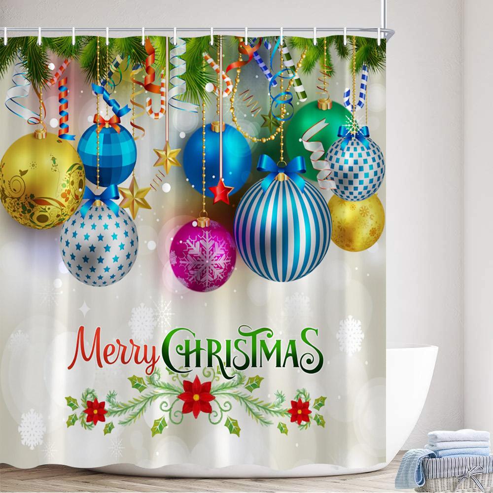 Christmas Shower Curtain Cute Snowman Santa Claus Xmas Tree Dog Winter Truck New Year Home Bathroom Curtains Decor With Hooks