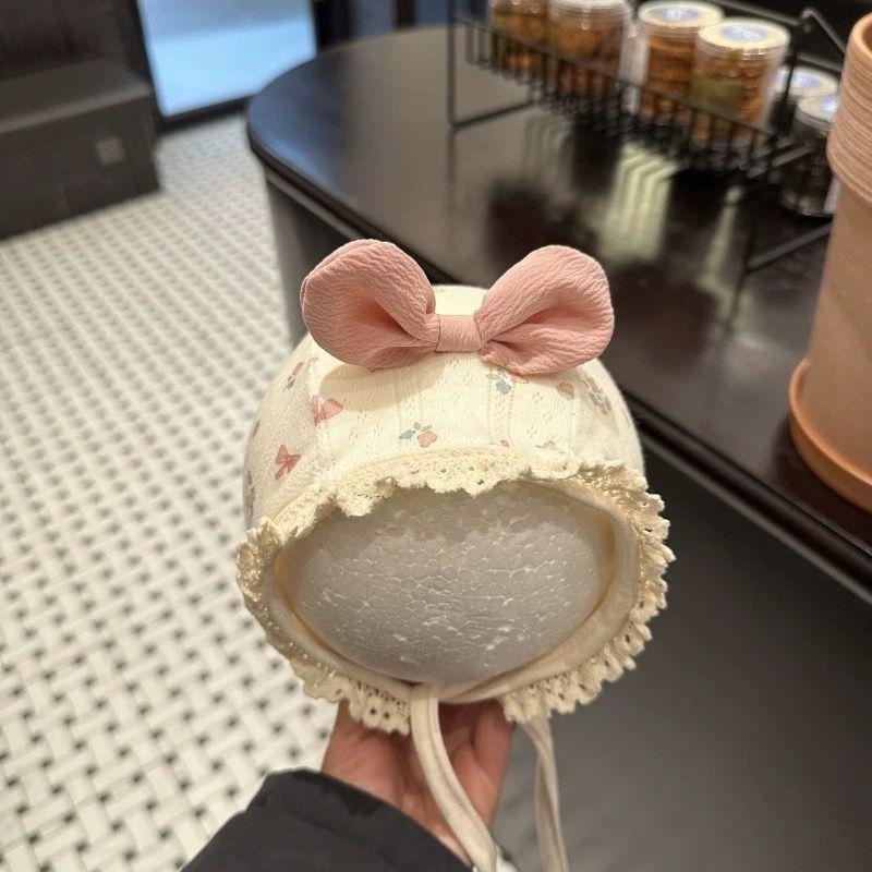 Sweet Princess Baby Bonnet for Spring & Autumn. Cute Cherry Decor,Fontanelle & Ear Protection,Windproof , Must-have Stylish Hat