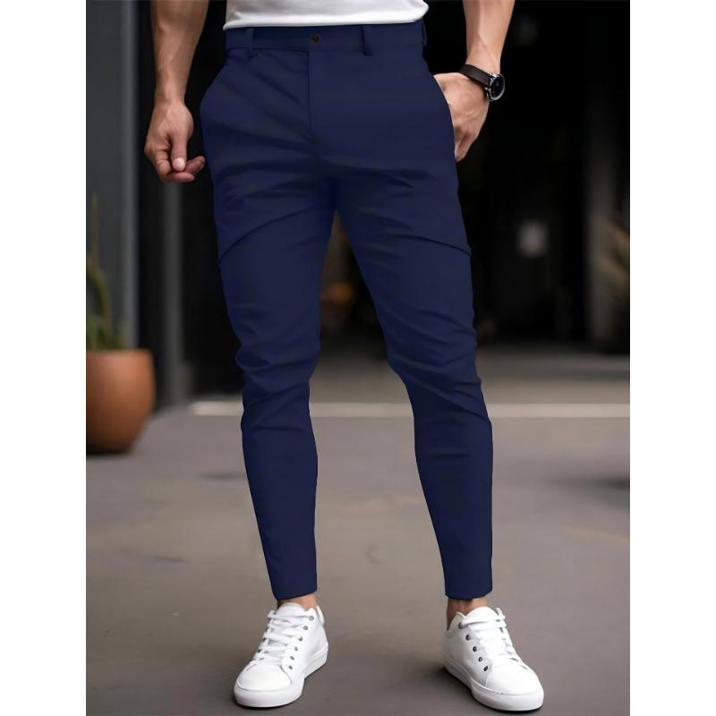 Men Solid Color Elastic Casual Tapered Long Pants
