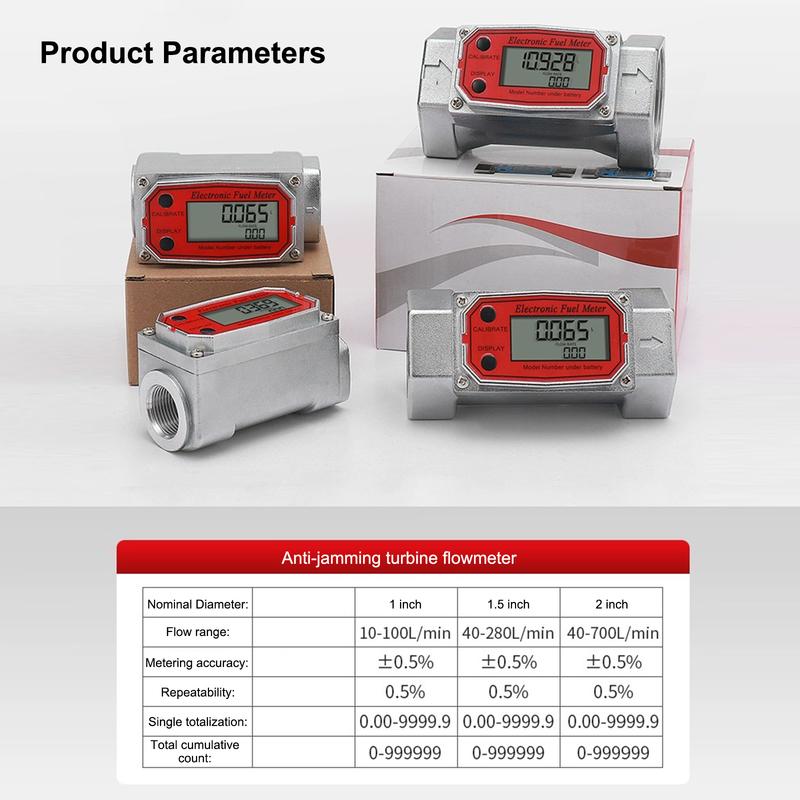 1/1.5/2inch High-Precision Digital Display Turbine Flow Meter Fuel Flow Meter Measuring Diesel Kerosene Gasoline Water Methanol