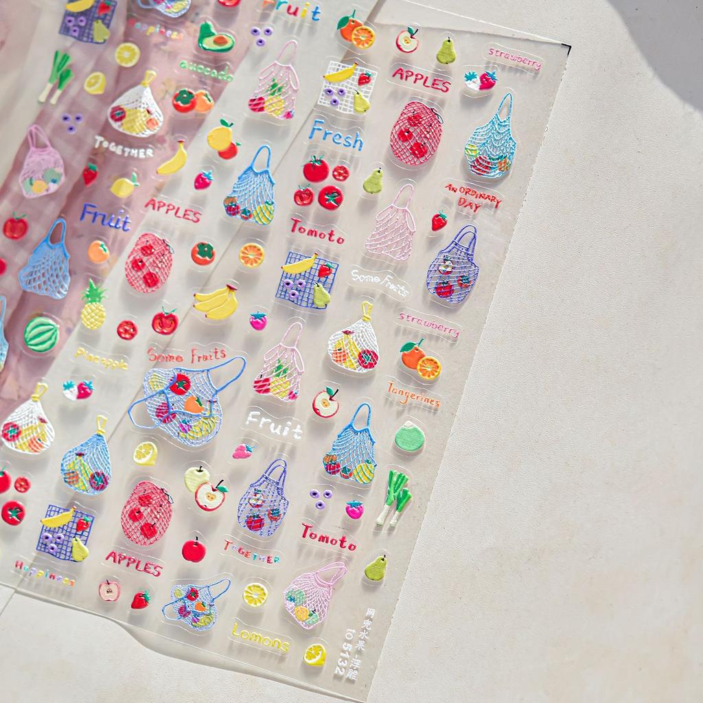 5D Jelly Tomato Nail Art Sticker Romantic Bowknot Twinkling Star Fun Fruit-Themed Self Adhesive Decoration Manicure Decal DIY