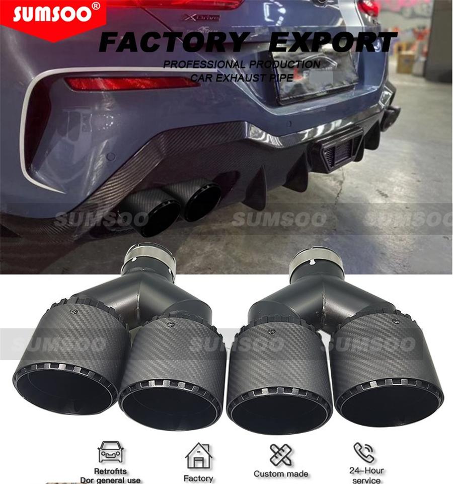 Pair Universal Three Layers 63mm Inlet 89mm Outlet 100% Real Carbon Fiber Car SUV Dual Exhaust Pipe Tail Muffler Tip Plating Black