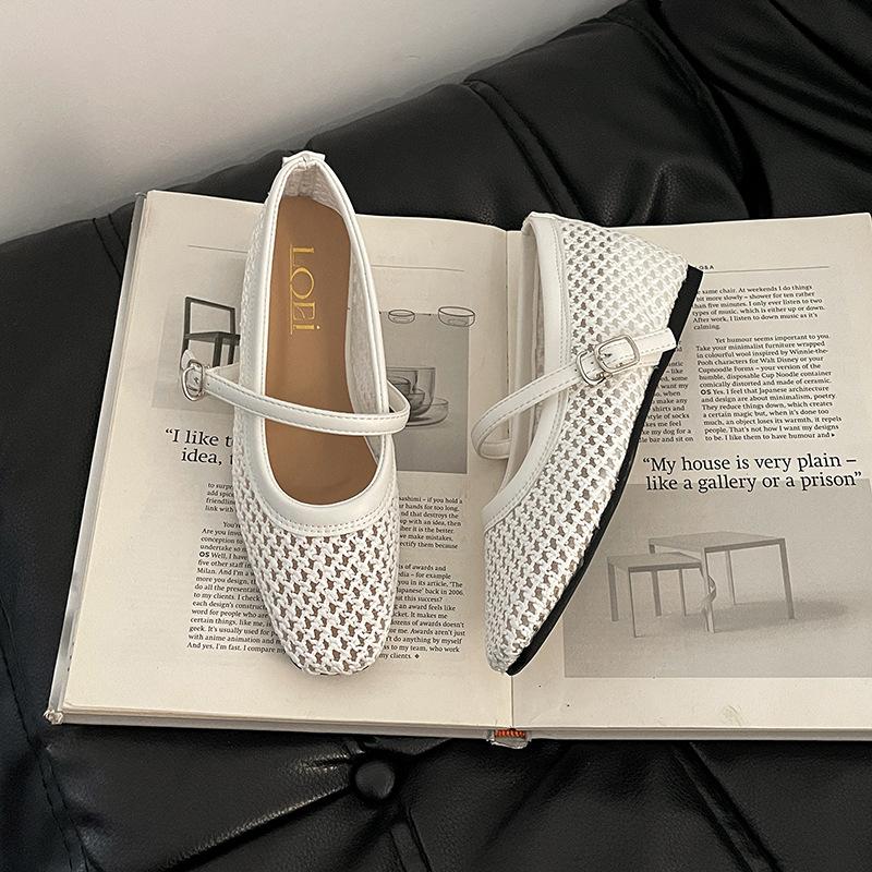 Hollow and breathable casual shoes woven square head Mary Jane shoes women's summer new fashion versatile retro