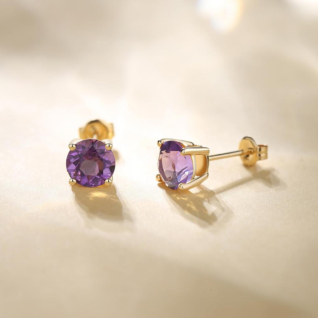 FANCIME Natural Amethyst Earrings for K14 Single Natural For Both Gift Wrapping Included Women, Gold, 6mm, Stone, 1.47ct, Ears, Amulet, Mother's Day,