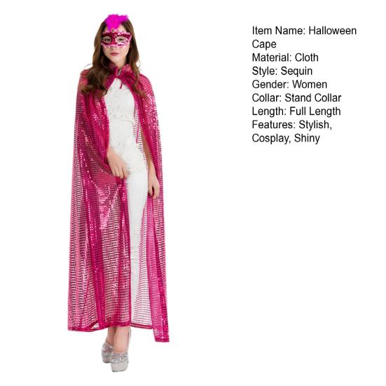 Adult Long Paillette Cape for Women Halloween Party Sequin Cloak Costume Full Length Witch Cosplay Robe for Role-Playing Stage Performances