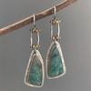 Long Irregular Triangle Pattern Hook Earrings Vintage Two Tone Metal Carving Personalized Handmade Dangle Earrings for Women
