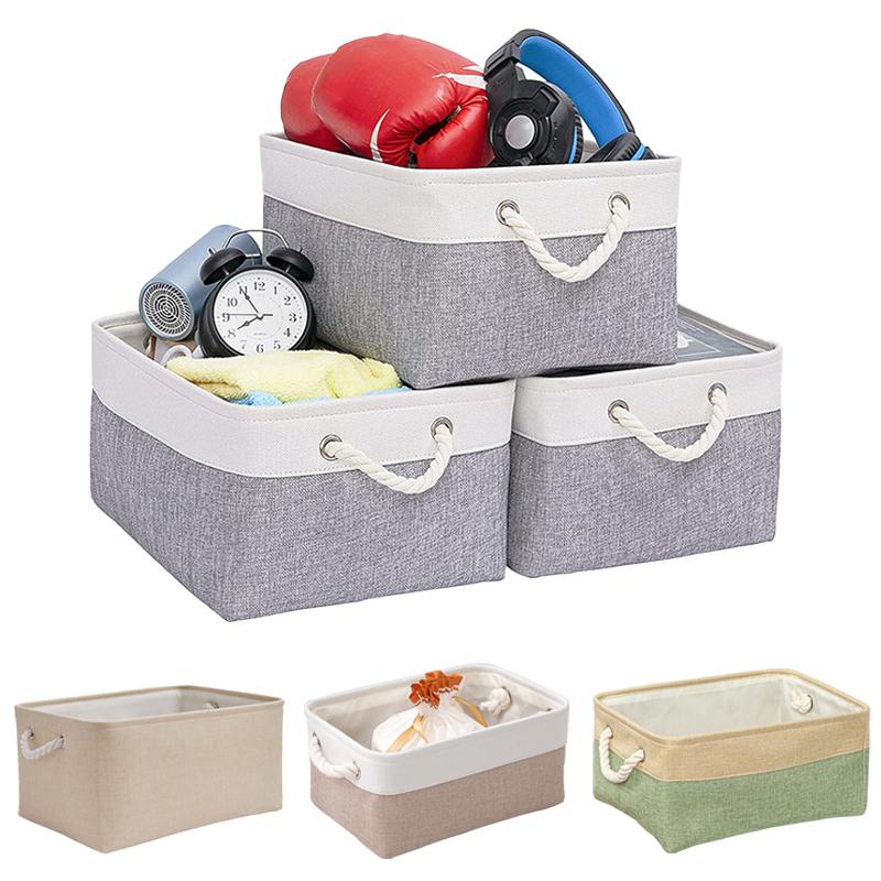 Foldable Fabric Storage Baskets, with Handles Linen Wardrobe Storage Rack Home Wardrobe Towel Toys Storage Basket