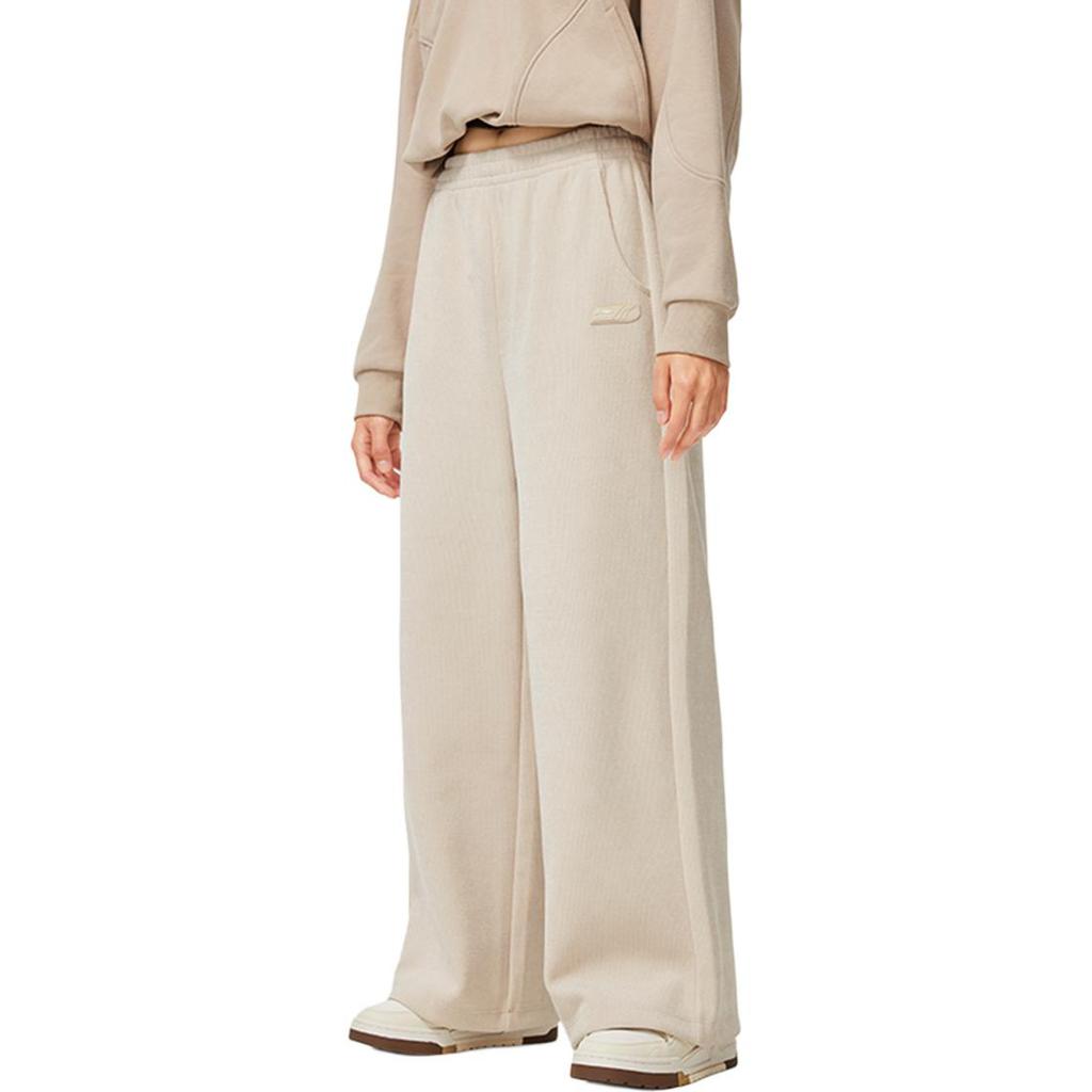 Li-Ning Comfortable Casual Solid Color Simple Loose Straight Leg Knitted Sports Pants Women bottoms Oatmeal-Gray AKLU842-1