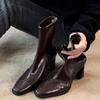 New Style Fashion Women's Vintage High Heels Women Ankle Boots Fashion Square Toe Short Booties Autumn Winter Ladies Shoes Boots