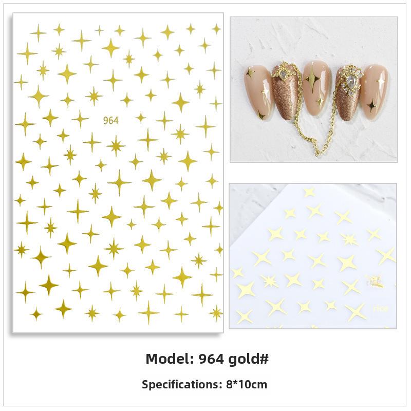 

Блестящие золотые и серебряные наклейки для ногтей: Звезды, бабочки, пламя с супер яркими ювелирными акцентами