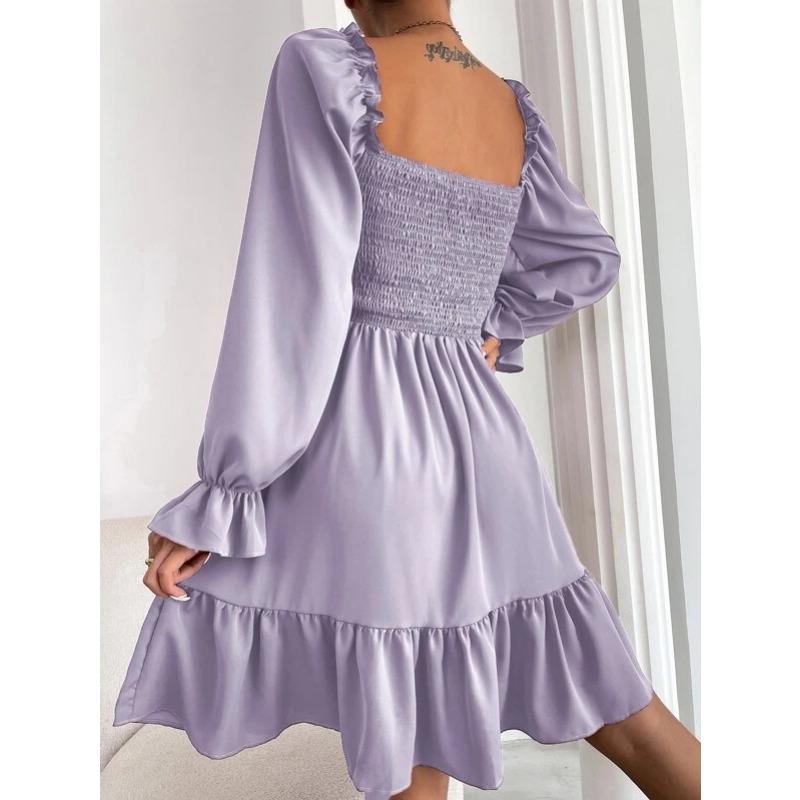 Abito da donna semplice scollo quadrato cucitura parallela in crepe corpo orlo arricciato abiti primavera estate