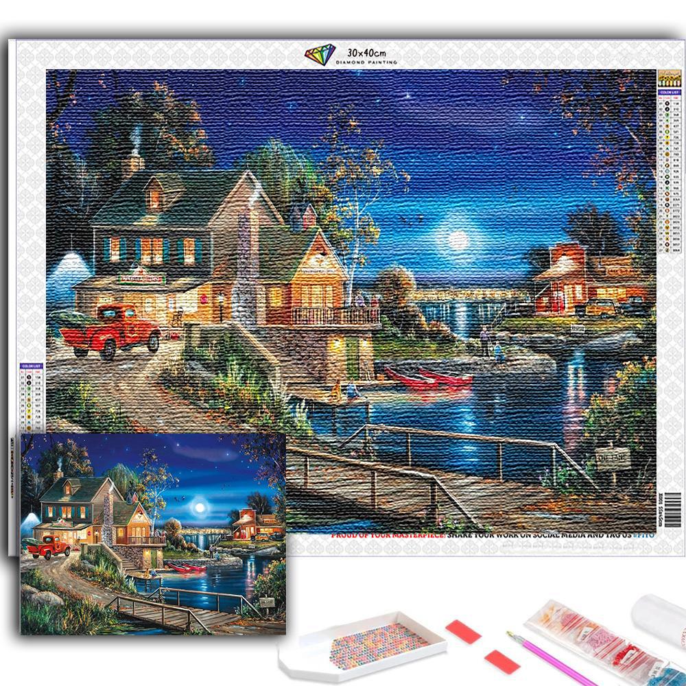 DIY-Diamantgemälde, Nachtstadt, Kreuzstich-Set, Mosaik-Kunst, Diamantgemälde, voller Kreis/Quadrat-Diamant, Heimdekoration