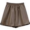 Plus Size Women's Elastic Waist PU Leather Wide Leg Shorts - Fashionable, Slimming, Versatile, with Small Slit