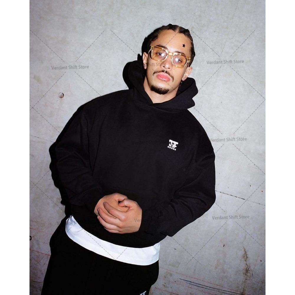 Černá Mikina a Široké Tepláky Set Street-style Minimalistický Módní Trend Sportovní Oblečení Set Neutrální Styl Streetwear Móda